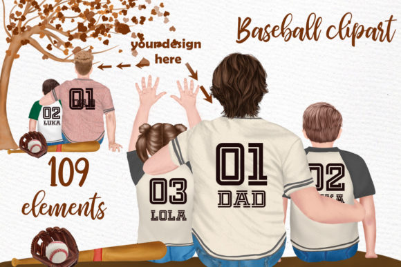 Baseball Dad Clipart: Hand-Painted Family Designs