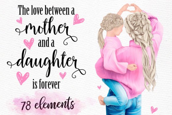 Beautiful Mom and Daughter Clipart for Mother's Day Projects