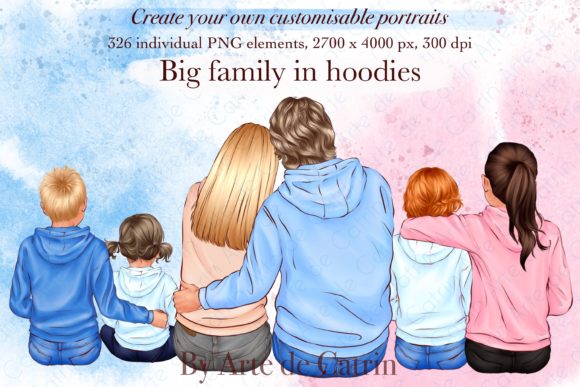 Big Family in Hoodies Clipart: A Modern Asset for Inclusive Designs