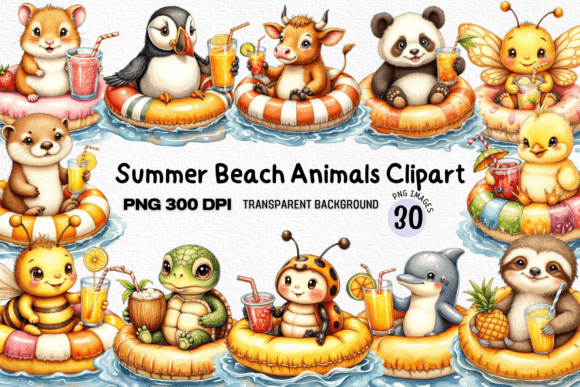 Bringing Summer Vibes to Life: Cute Summer Beach Animals Clipart PNG
