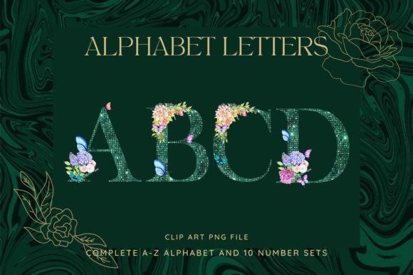 Butterfly Floral Alphabet Glitter Font for Designs