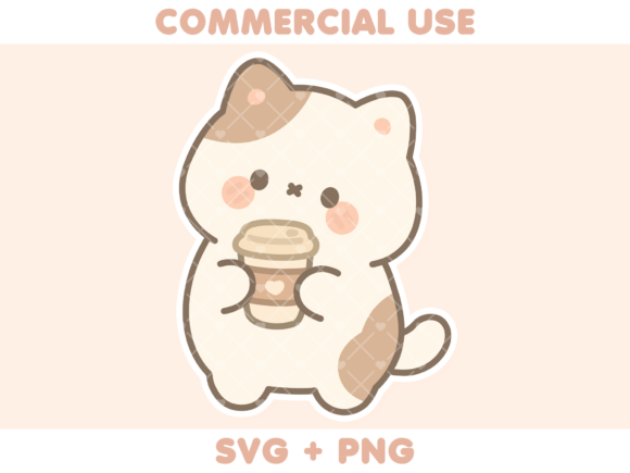 Cute Cat Holding Coffee Cup: Adorable Kawaii Illustration for Your Projects