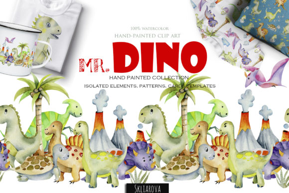 Mr. Dino Watercolor Clipart: Design Magic for Kids