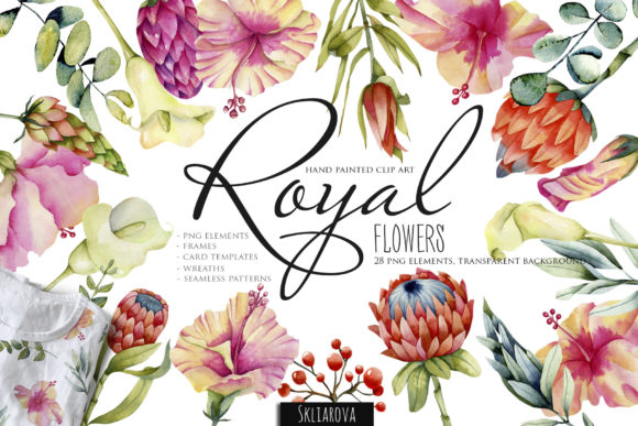 Royal Flowers Clipart: Elevate Your Brand with Hand-Painted Florals