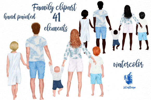 Summer Family Clipart: Hand-Painted Watercolor Figures for Warm Designs