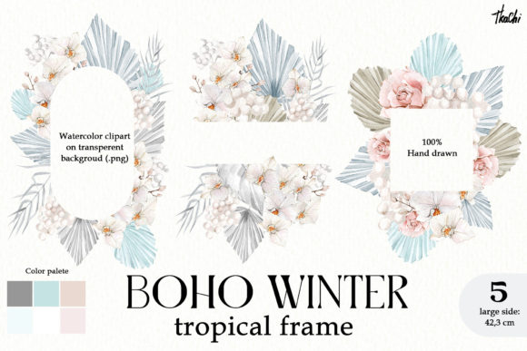 Watercolor Boho Floral Frame Clipart for Modern Design