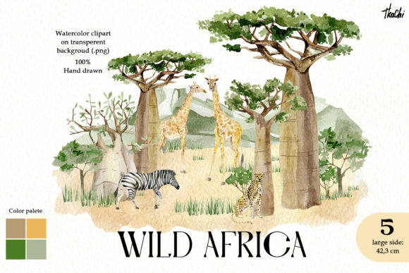 Watercolor Wild Animals African Clipart: Bring Safari Charm to Your Projects