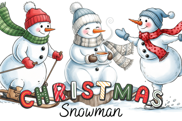 Whimsical Christmas Snowman Clipart Set