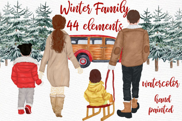 Winter Family Christmas Car Clipart: A Designer's Warm Holiday Asset